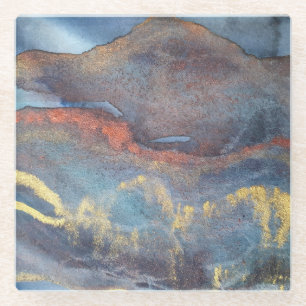 Abstrakt Navy Blue Gold Watercolor Elegante Modern Glasuntersetzer