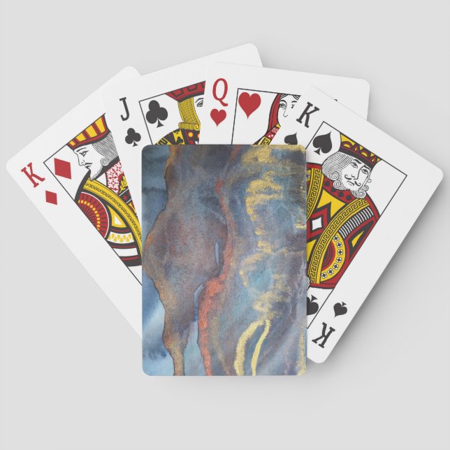 Abstrakt Navy Blue Gold Watercolor Elegante Modern Spielkarten (Rückseite)