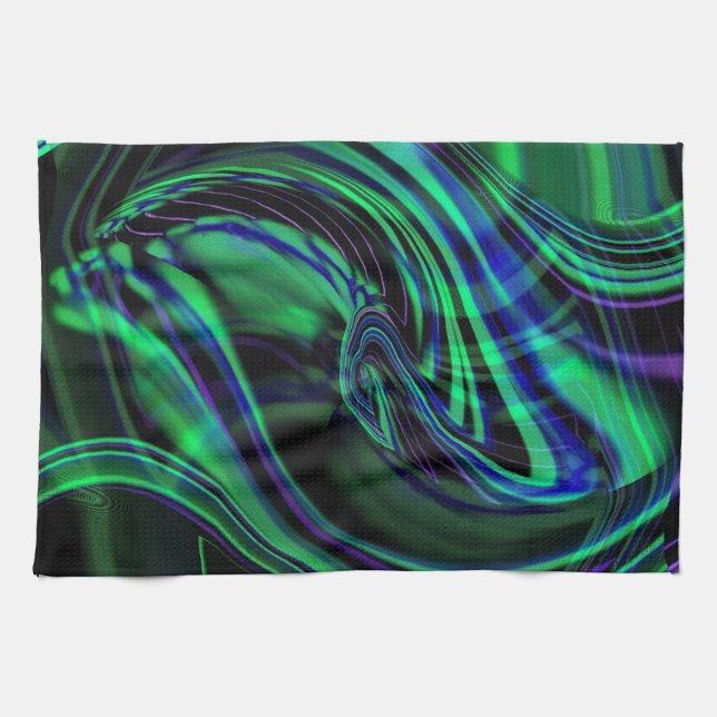 Abstrakt Neon Aqua N Blue Waves Geschirrtuch (Horizontal)