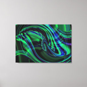 Abstrakt Neon Aqua N Blue Waves Wrapped Canvas Leinwanddruck