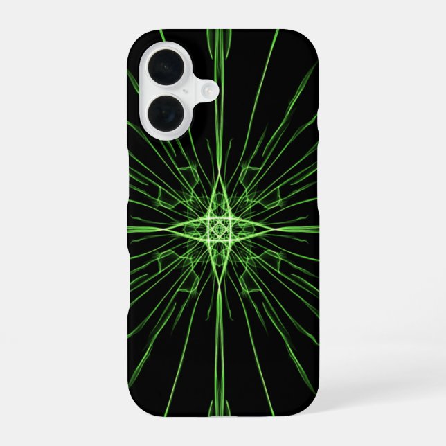 Abstrakt Neon Green Black Symmetrie iPhone 16 Hülle (Rückseite)