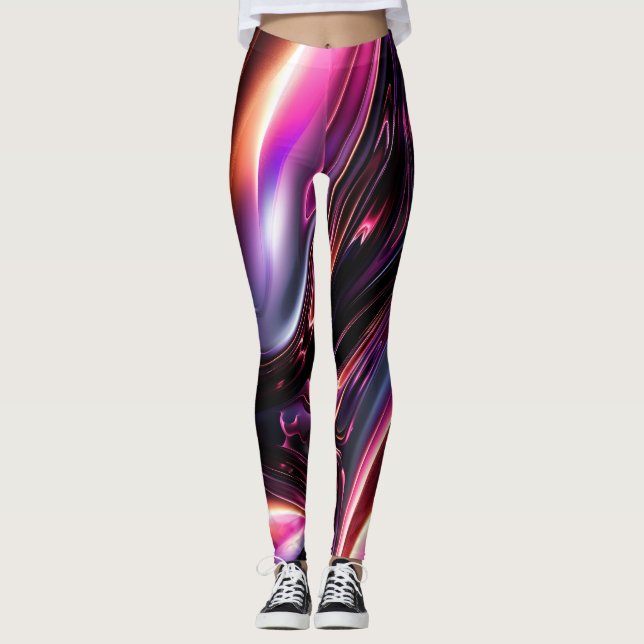 Abstrakt Neon Lines Leggings (Vorderseite)