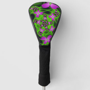 Abstrakt Neon Pink Green Fraktal Art Blume Golf Headcover