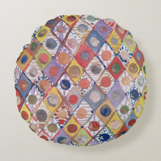 Abstrakt No 4 Spiel wie Kinder Malerei Rundes Kissen (Vorderseite)