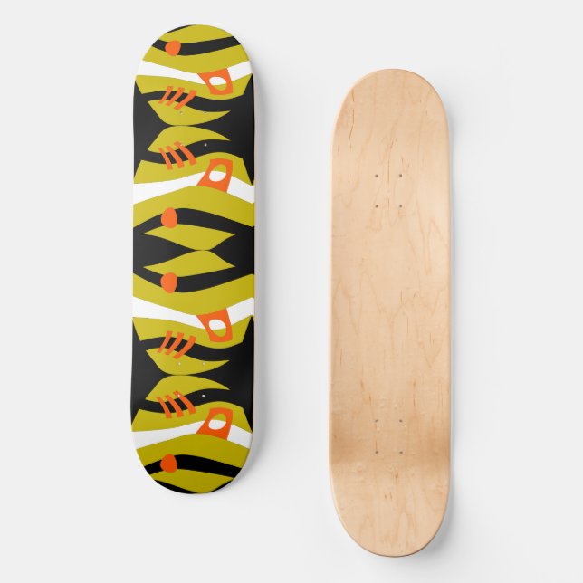 Abstrakt Noahs Ark Black Olive Orange White Skateboard (Vorderseite)