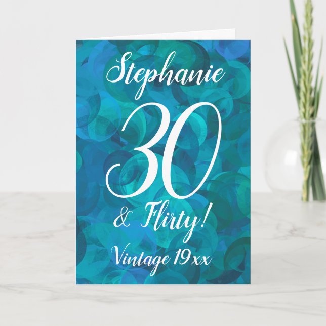 Abstrakt Ocean Blue Aquamarin 30 und Koketter Gebu Karte (Vorderseite)