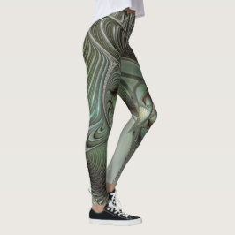 Abstrakt Olive Green Gray Fraktal Kunstwerke der E Leggings