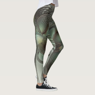 Abstrakt Olive Green Gray Fraktal Kunstwerke der E Leggings