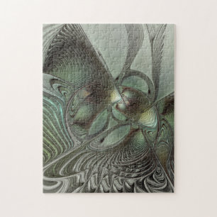 Abstrakt Olive Green Gray Fraktal Kunstwerke der E Puzzle