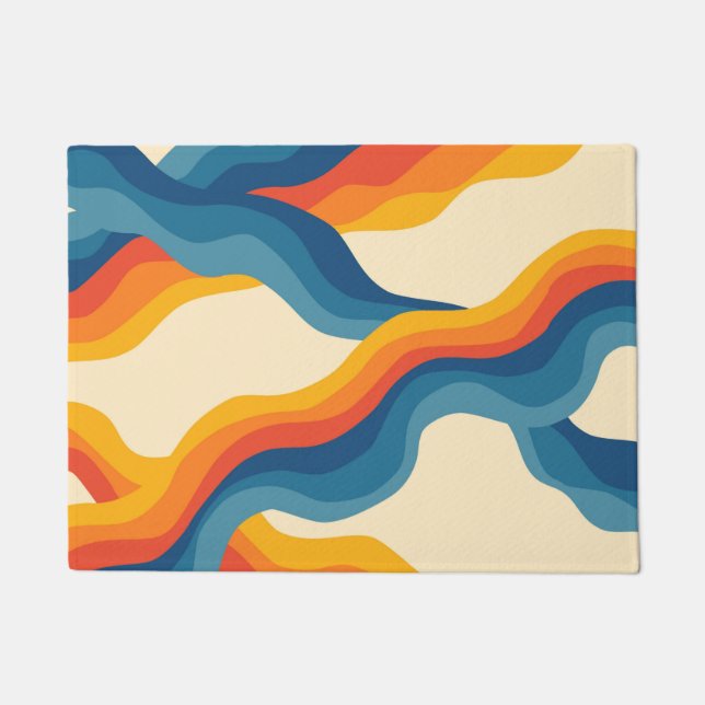 Abstrakt Orange Blue Retro Wavy Strip Fett modern Fußmatte (Vorderseite)