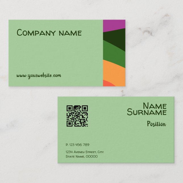 Abstrakt orange-gelb-rosa grüne QR-Visitenkarte Visitenkarte (Vorne/Hinten)
