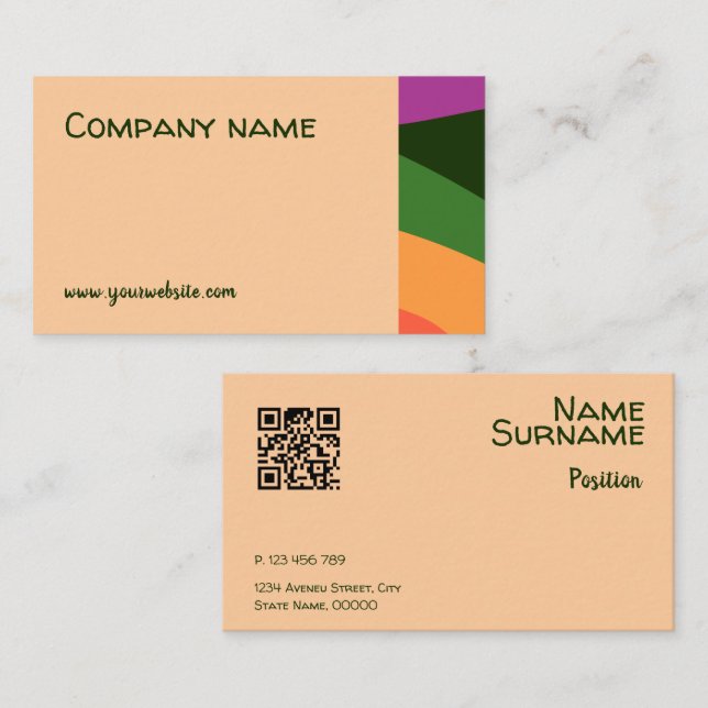 Abstrakt orange-gelb-rosa QR-Visitenkarte Visitenkarte (Vorne/Hinten)