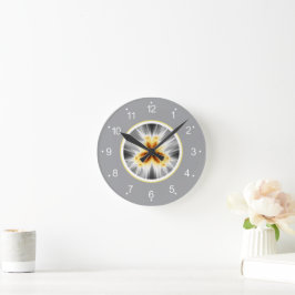 Abstrakt Orange Gray Fraktal Runde Wanduhr