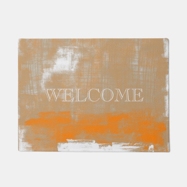 Abstrakt Orange Grey White Willkommen Fußmatte (Vorderseite)