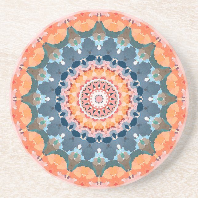 Abstrakt Orange Mandala Sandstein Untersetzer (Vorne)