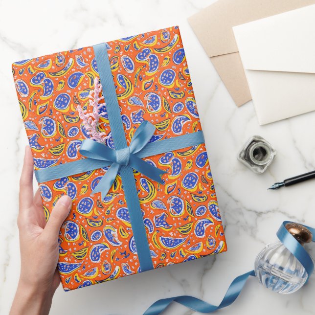 Abstrakt Orange Paisley Pattern Geschenkpapier (Schenken)