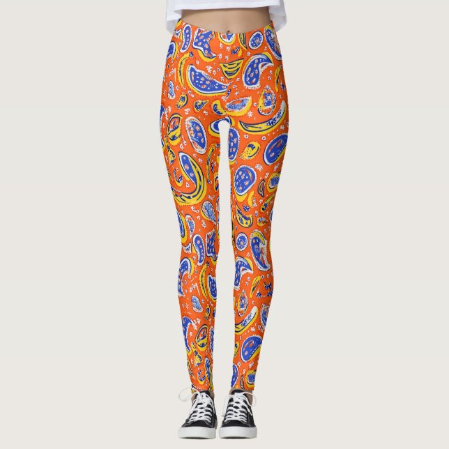 Abstrakt Orange Paisley Pattern Leggings (Vorderseite)