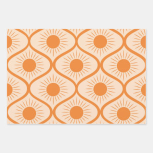 Abstrakt Orange Sun auf der Ogee des Mitteljahrs Geschenkpapier Set