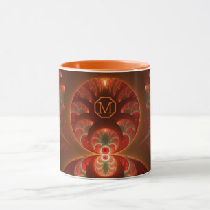 Abstrakt orangefarbenes Fraktal Monogramm Tasse