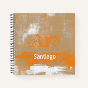 Abstrakt orangefarbenes Weiß Ihr Name Kunstbuch Notizbuch