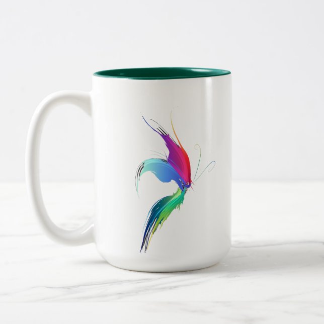 Abstrakt Paint Spritzer Butterfly Zweifarbige Tasse (Links)