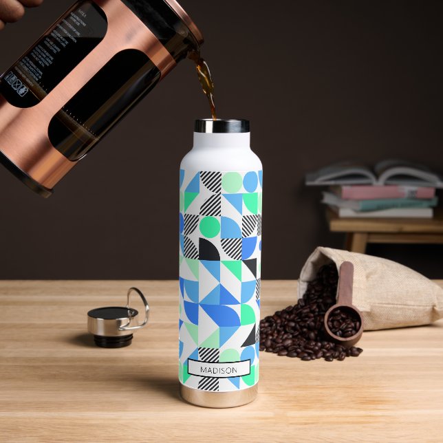Abstrakt Personalisiert Blue Green Geometric Trinkflasche (Kaffee)