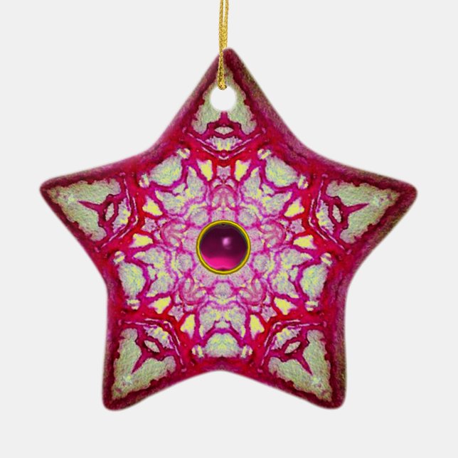 ABSTRAKT PINK BLAUE STAR MIT FUCHSIA GEM STONE KERAMIK ORNAMENT (Vorne)