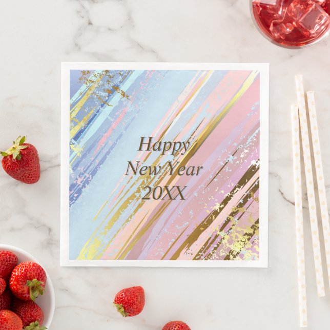 Abstrakt Pink Blue Gold Happy New Year 20xx Napkin Serviette (Beispiel)