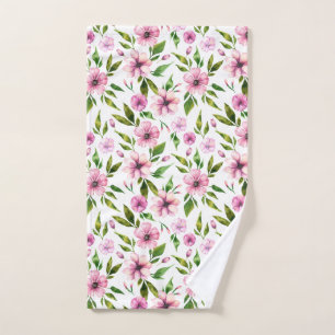 Abstrakt Pink Blume Grün Blätter Badetuch Set Handtuch