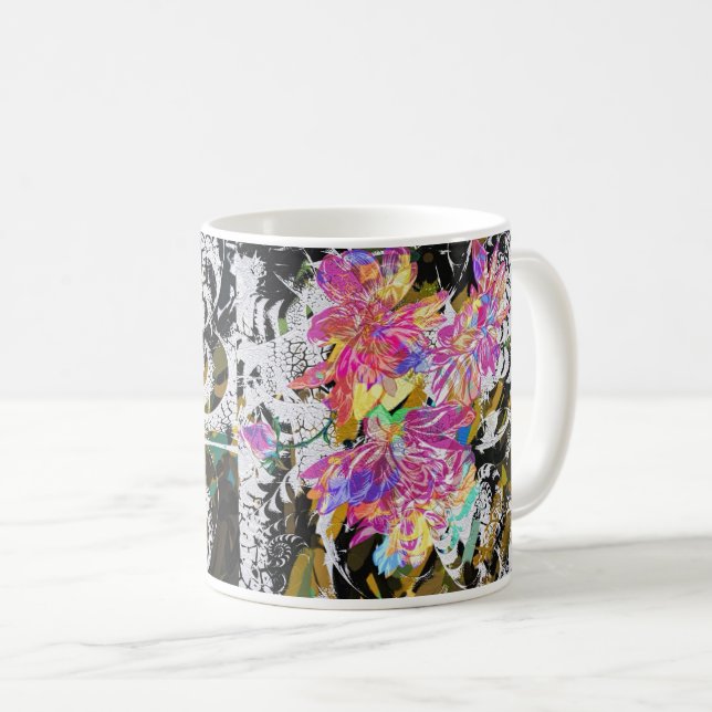 Abstrakt Pink Digital Blume - Moderne Blumenkunst Kaffeetasse (VorderseiteRechts)