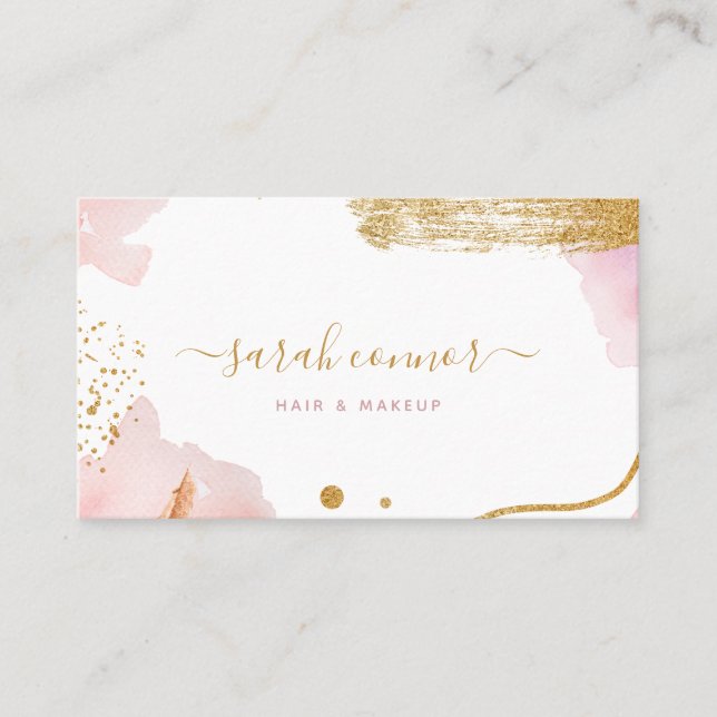 Abstrakt Pink Gold Script Watercolor Visitenkarte (Vorderseite)