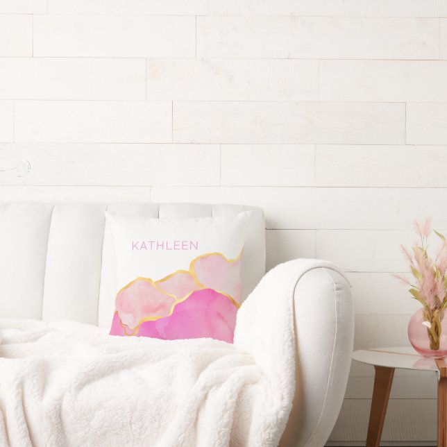 Abstrakt Pink Gold Weißer Individuelle Name Modern Kissen (Liege)