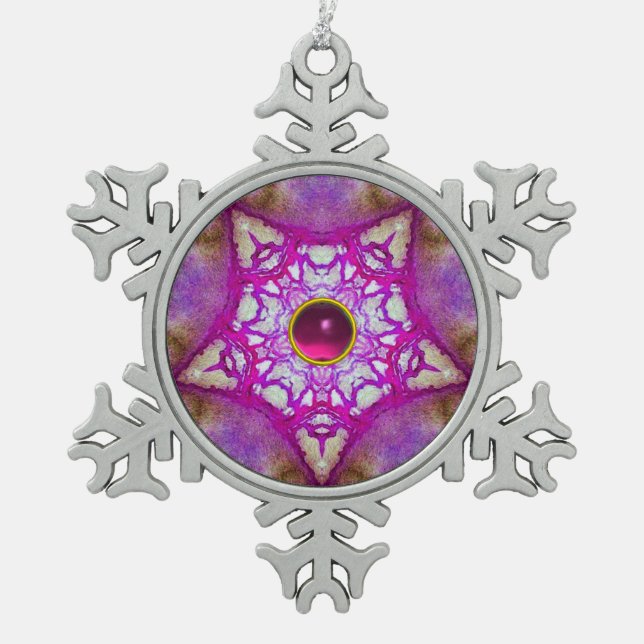 ABSTRAKT PINK LILA STAR UND FUCHSIA AMETHYST GEM SCHNEEFLOCKEN Zinn-Ornament (Vorderseite)