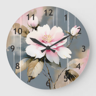 Abstrakt Pink Wabi-Sabi-Blume Große Wanduhr