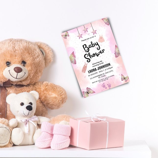 Abstrakt Pink Watercolor Kinderdusche Einladung (Von Creator hochgeladen)