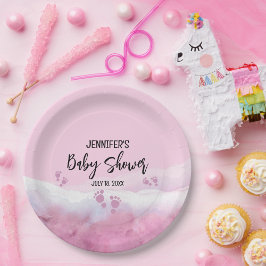 Abstrakt Pink Watercolor Kinderdusche Pappteller