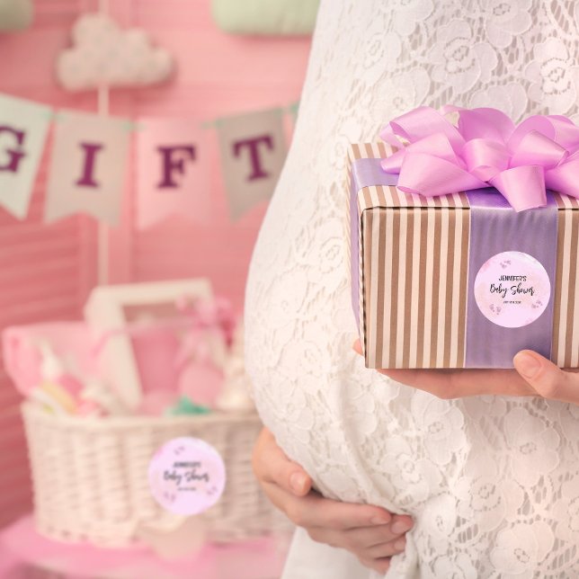 Abstrakt Pink Watercolor Kinderdusche Runder Aufkleber (Von Creator hochgeladen)