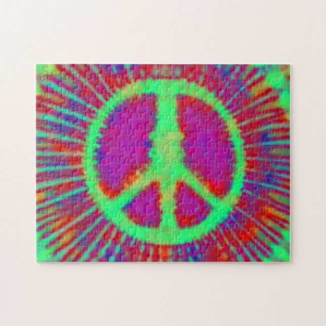 Abstrakt Psychedelic Krawatte Dye Peace Sign Puzzle (Horizontal)