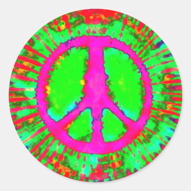 Abstrakt Psychedelic Krawatte Dye Peace Sign Runder Aufkleber (Vorderseite)