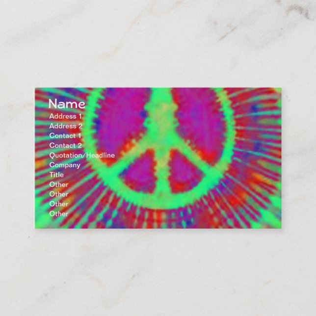 Abstrakt Psychedelic Krawatte Dye Peace Sign Visitenkarte (Vorderseite)