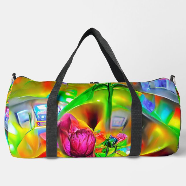 Abstrakt Psychedelische Blume Duffle Bag (Vorderseite)