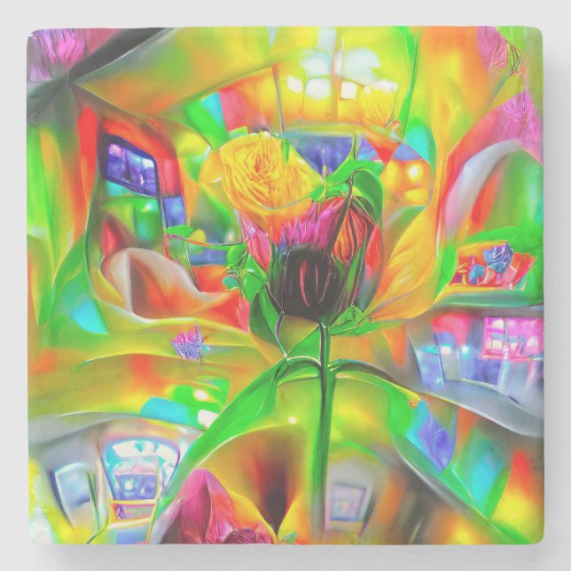 Abstrakt Psychedelische Blume Steinuntersetzer (Vorderseite)