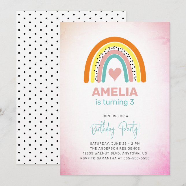 Abstrakt Rainbow Girls 3. Geburtstag Party Einladung (Vorne/Hinten)