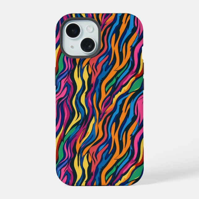 Abstrakt Rainbow Zebra Muster iPhone 15 Hülle (Rückseite)
