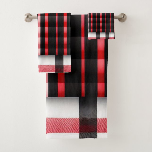 Abstrakt Red Black Kariert Modern Collection Badhandtuch Set (Insitu)