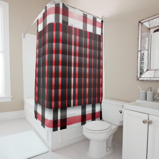 Abstrakt Red Black Kariert Modern Collection Duschvorhang (Beispiel)