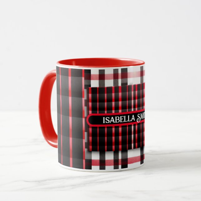 Abstrakt Red Black Kariert Modern Collection Tasse (Vorderseite Links)
