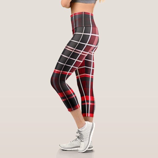 Abstrakt Red Black Kariert Populary Collection Capri Leggings (Links)