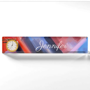 Abstrakt Red Black Pink Blue Name personalisiert Namensplakette