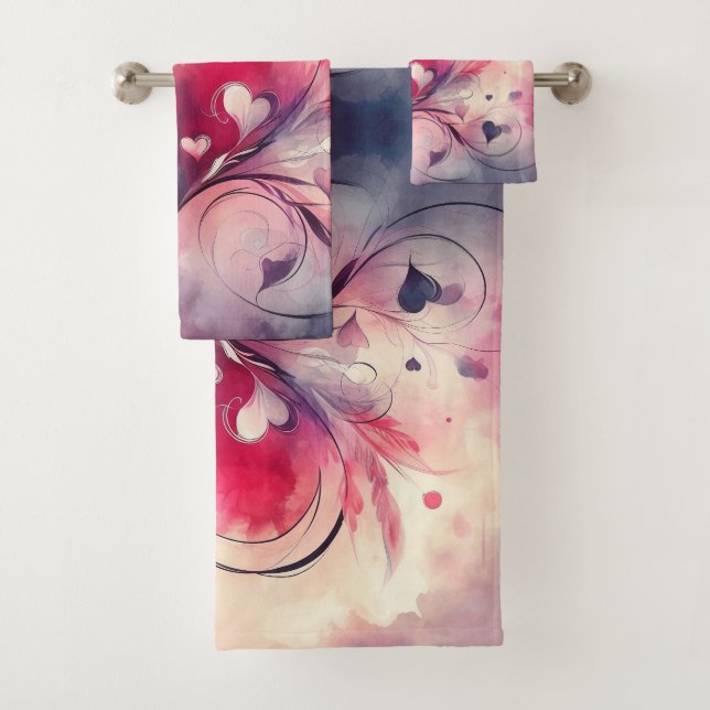 Abstrakt Red Blue Hearts Extravagant Handtuch Set (Insitu)